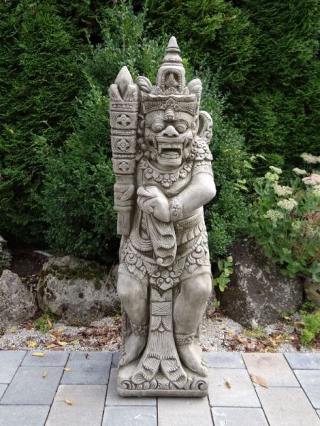 Tempelwächter Gartenfigur Statue "Bali Krieger" auf Sockel Steinguss Skulptur 