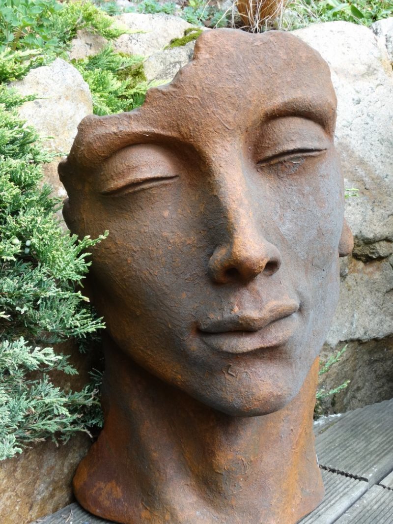 Große Steingussfigur Gesicht Mann klein OXID | Steinfiguren