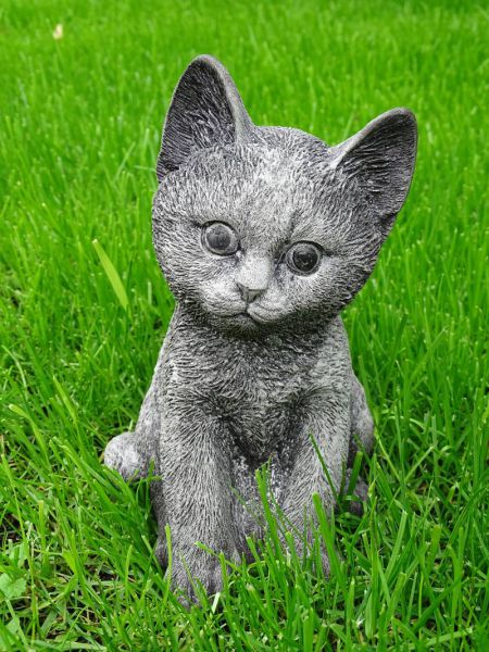 Katze Kätzchen Kater Steinfigur H.26 Cm 33 X 15 Cm 6 Kg Weißbeton Frostsicher