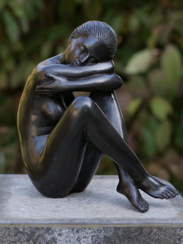 Bronze Skulptur Mädchen Mit Blume Deko Figur 32cm Echte Bronze Signiert NEU n870 