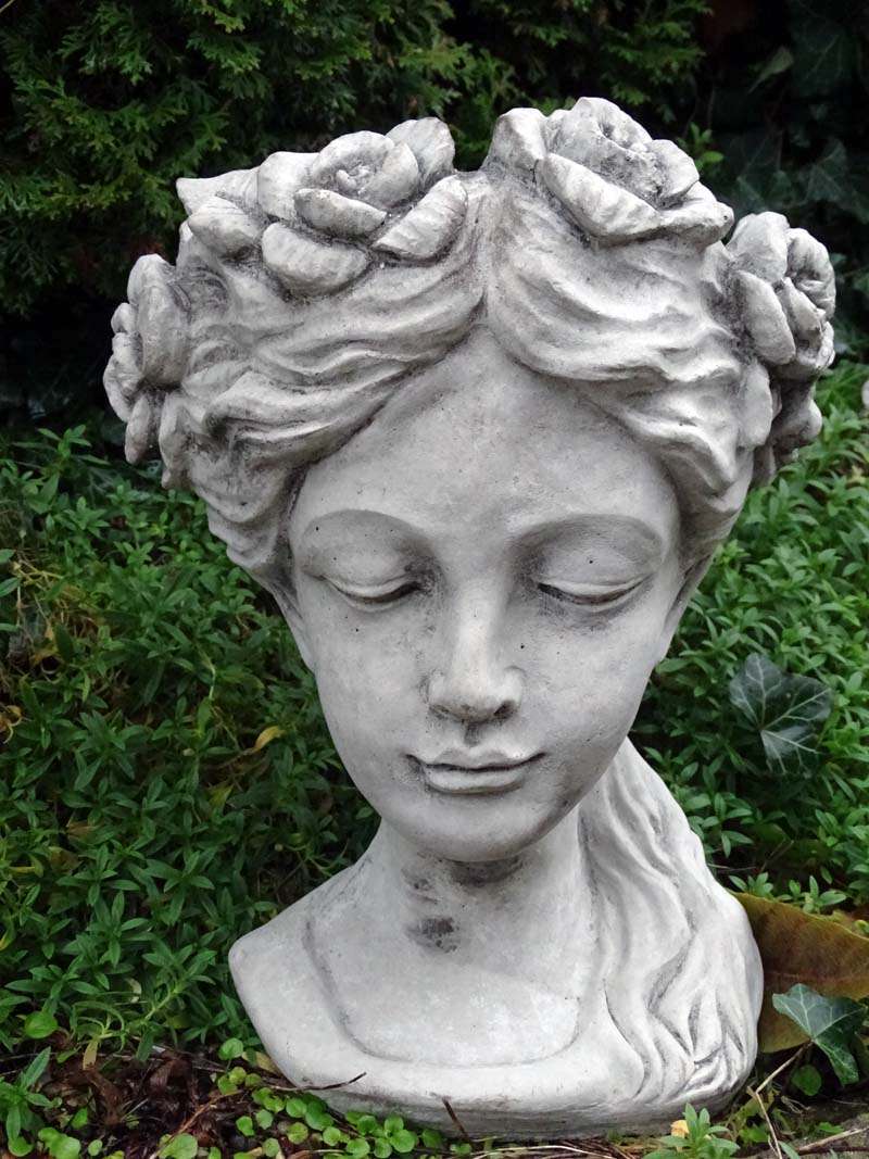 Pflanzvase Blütenkopf Frau aus massivem Steinguss Steinfiguren